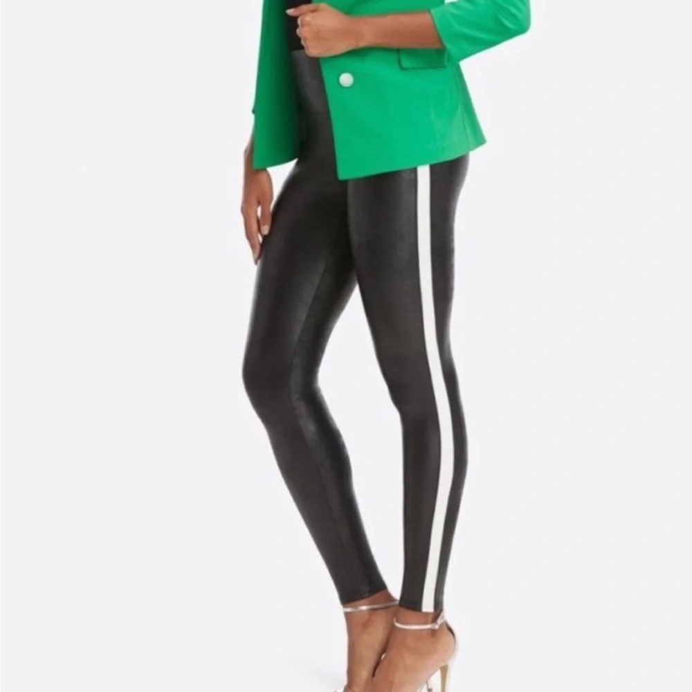 Spanx Tuxedo Stripe Faux Leather Leggings S/P